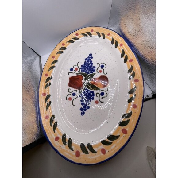 BUFFALO POTTERY FRUIT RESTAURANT WEAR PLATTER  BLUE ORANGE WHITE BUFA13 RARE!! - Picture 1 of 3